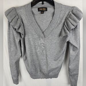 Truth By Republic Gray Ruffled Women's Long Sleeve Sweater Sz S